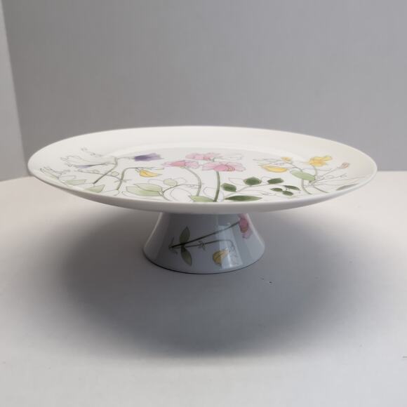 Tivoli By Shafford Pedestal Cake Stand Sweet Pea Pattern 1985 Floral Garden 80s - Picture 2 of 7